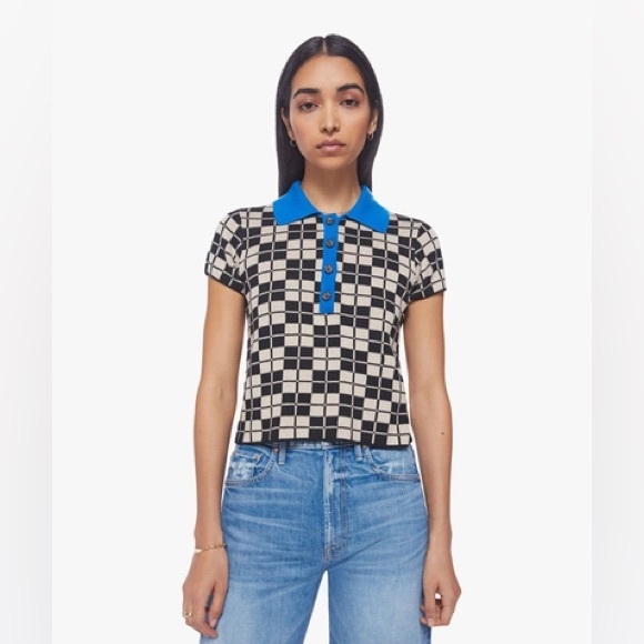 MOTHER Tops - MOTHER The Offsides Henley Check This Sweater Polo Shirt